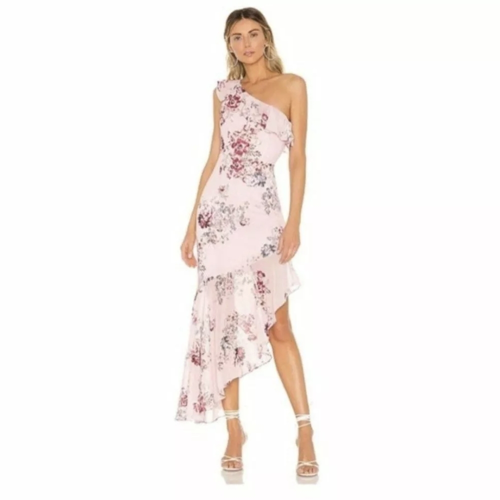 Revolve x Michael Costello Pink Floral One Shoulder Dress. Medium